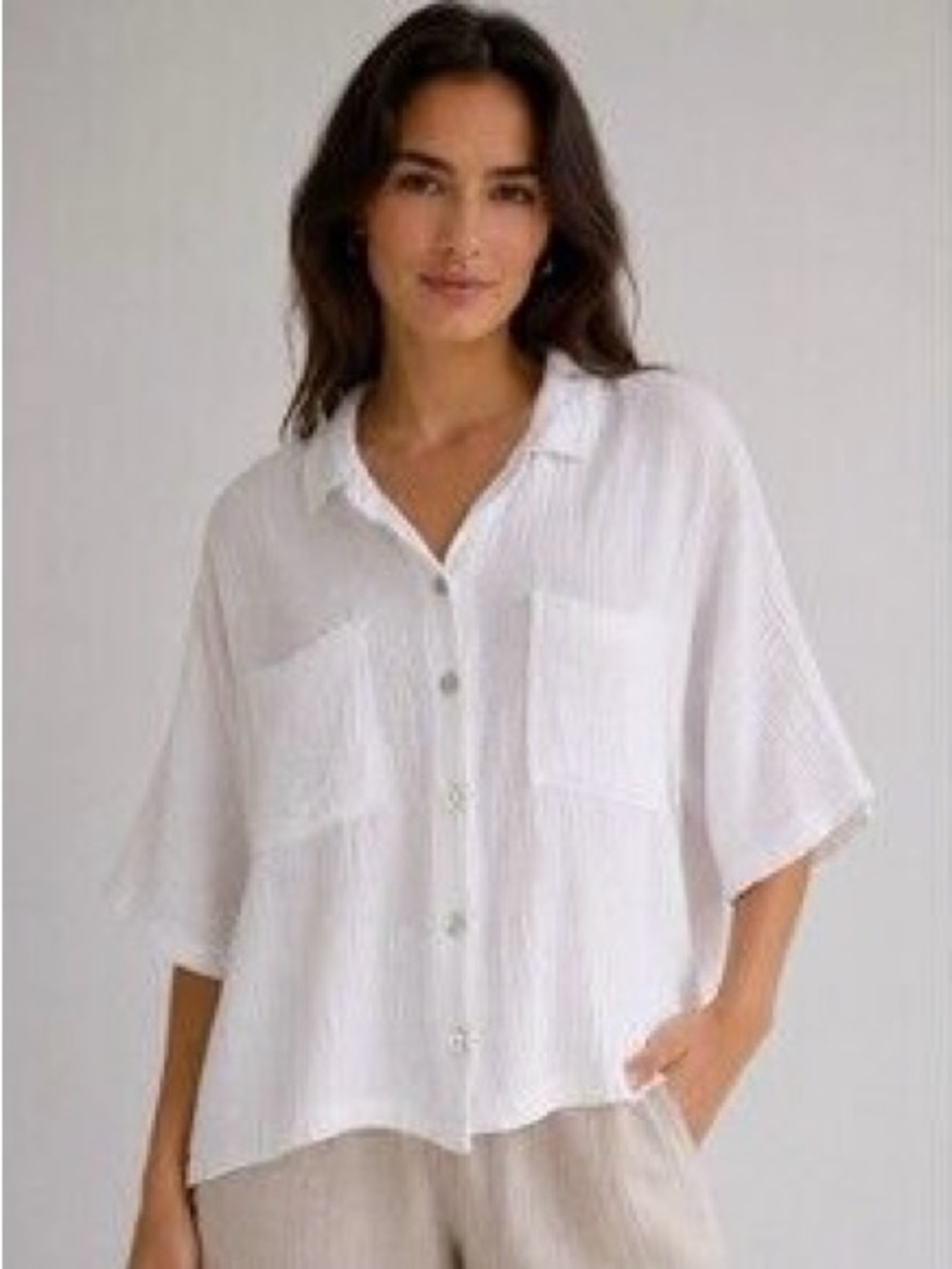 Lisa Bayne 100% Cotton Gauzy Button Down Collared Shirt Size S Oversized
